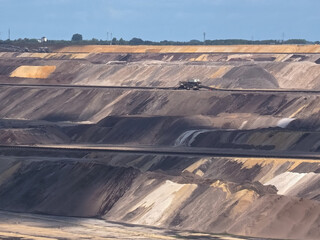 Lignite mining, surreal landscape in Garzweiler in Germany, searching for brown coal