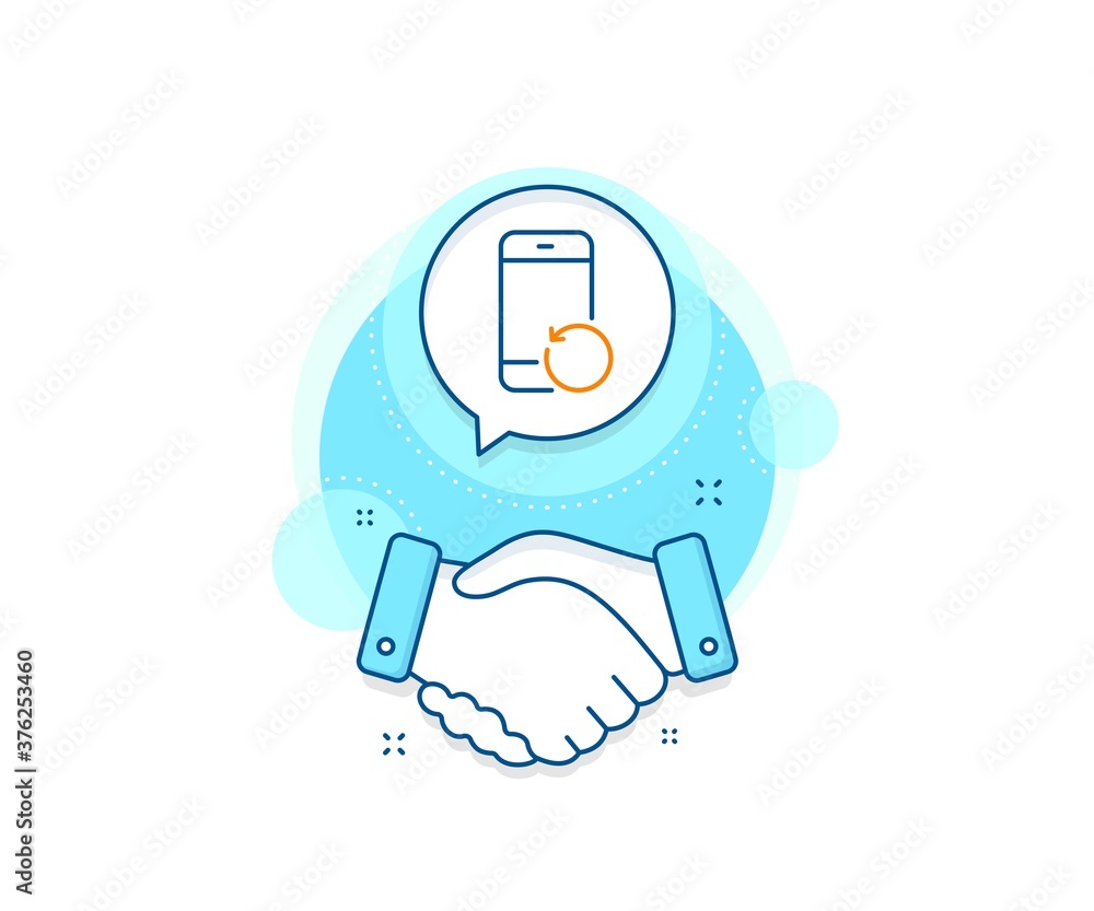 Poster backup data sign. handshake deal complex icon. recovery phone line icon. restore smartphone informat