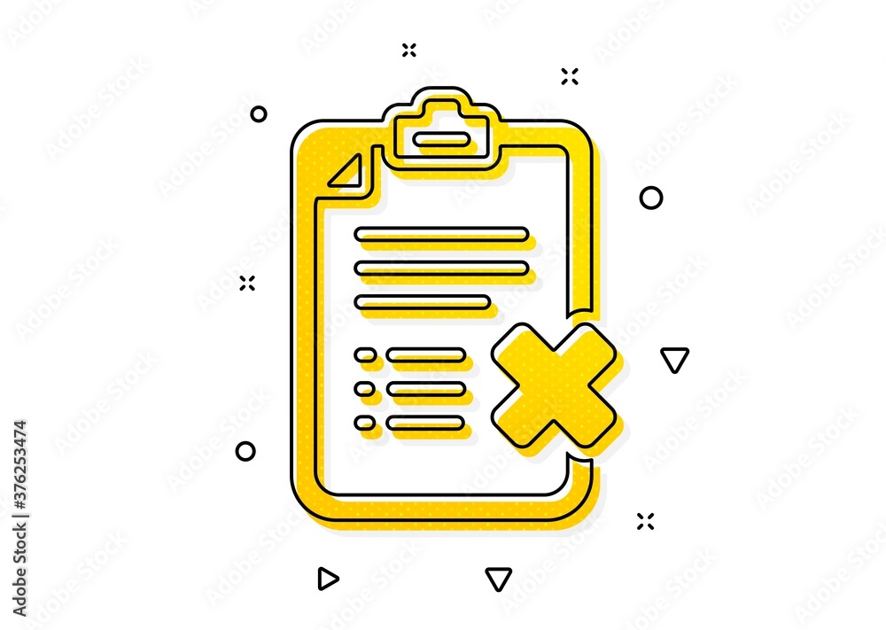 Aufkleber decline document sign. reject checklist icon. delete file. yellow circles pattern. classic reject ch