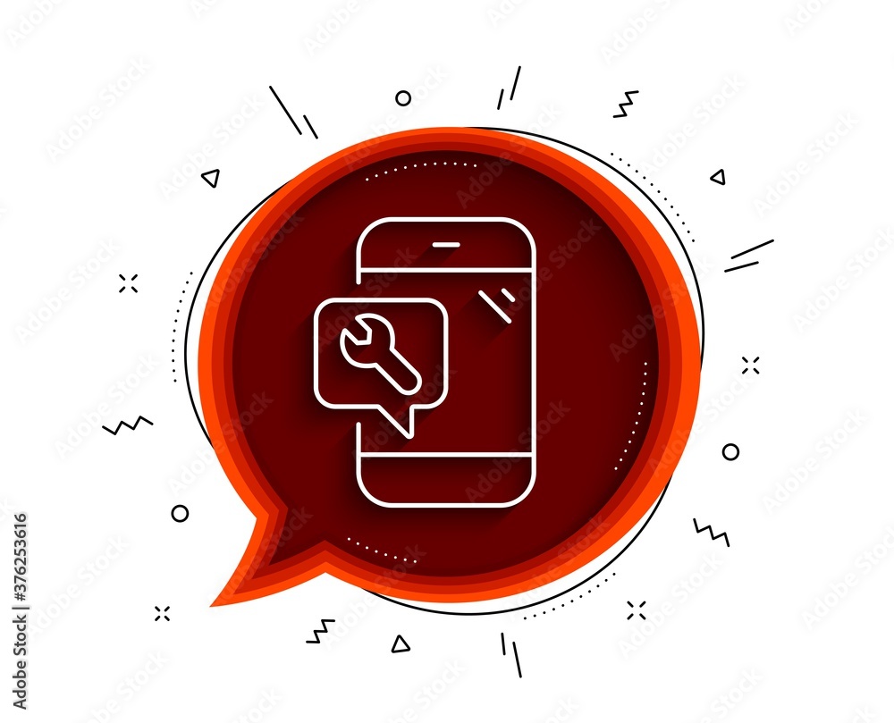 Poster spanner tool line icon. chat bubble with shadow. phone repair service sign. fix instruments symbol. 