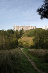 view of the city outskirts on a clear autumn day