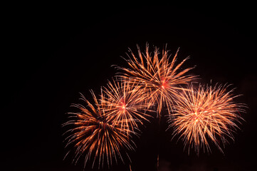 Abstract and brightly colorful firework with free space in the celebration and anniversary festival.Merry Christmas and New year party light over night sky.