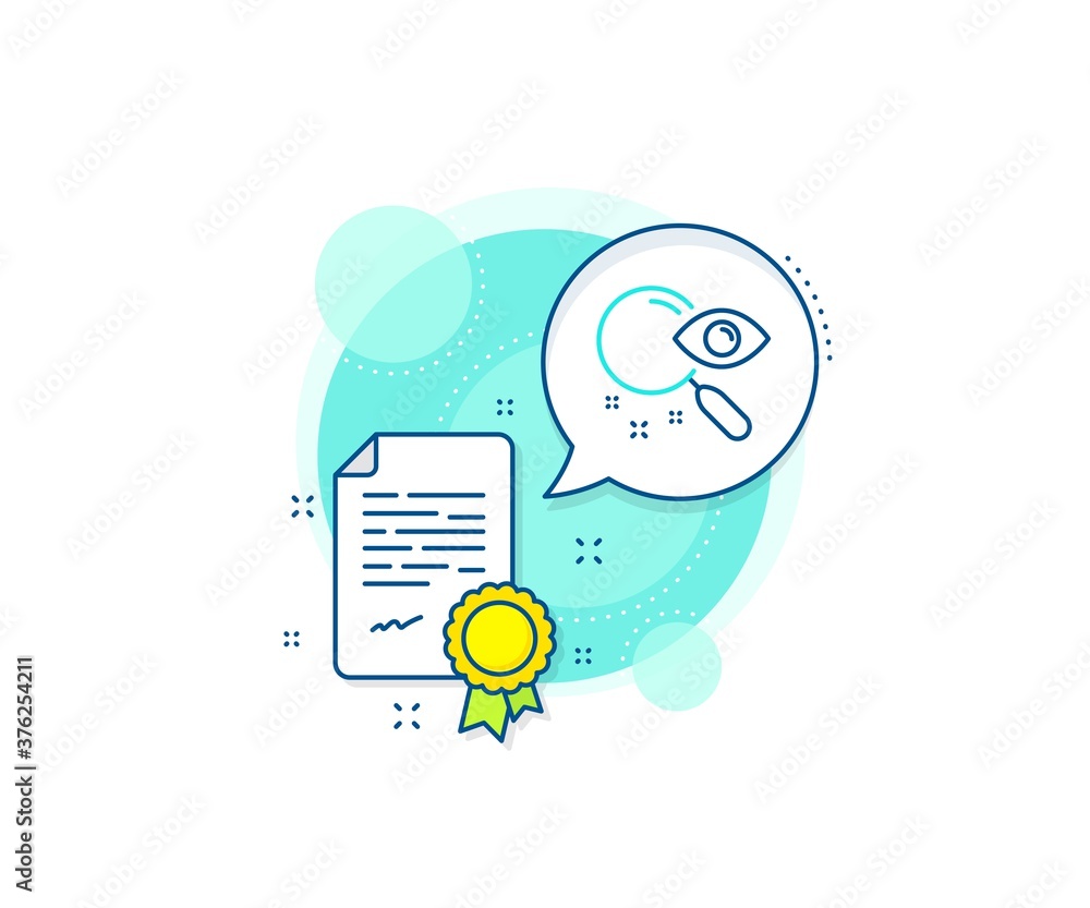 Poster find document sign. certification complex icon. search line icon. magnify glass. certificate or dipl