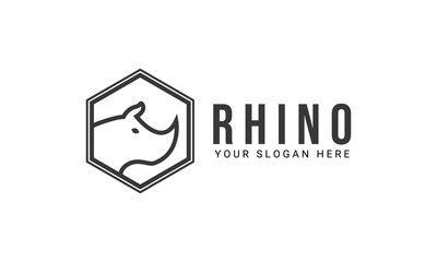 Hexagon Rhino Logo design. Line Style Logo of Rhino Inside Hexagonal Shape. Usable For Hunting Logo and Business Logo