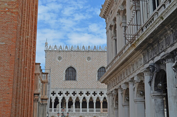 
view of Piazza San Marco in Venice with a portion of the bell tower and the ducal palace