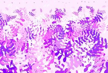 Light Purple, Pink vector doodle background with leaves.