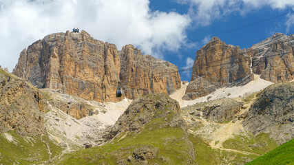 Mountain landscape along the road to Pordoi pass, Dolomites