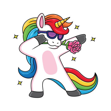 cartoon unicorn with a cool pose with a rose