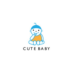 baby logo simple icon outline illustration with color vector design