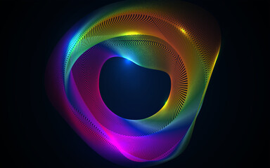 Colorful wave abstract background with particle technology concept. Dynamic and glowing light vector design template can use for cover music poster, flyer, web banner, presentation business