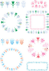 Vector set of doodle floral elements