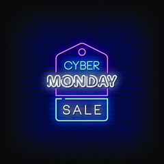 Cyber Monday Sale Neon Signs Style Text Vector