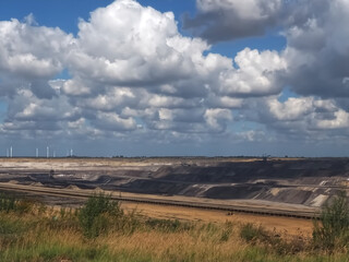 Lignite mining, surreal landscape in Garzweiler in Germany, searching for brown coal