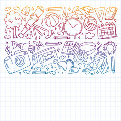Imagination and creativity icons. School. Reading, chemistry, online education.