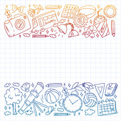 Imagination and creativity icons. School. Reading, chemistry, online education.