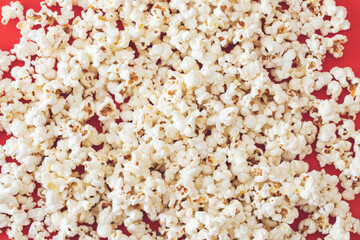 Close-up popcorn on red color background