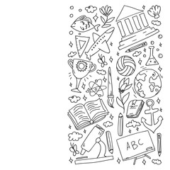 Imagination and creativity icons. School. Reading, chemistry, online education.