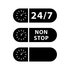 24 hours clock icon. Black and white design. Vector illustration.