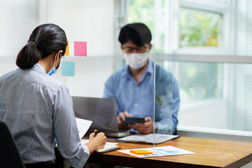 Coronavirus protection, Office worker wearing face mask.