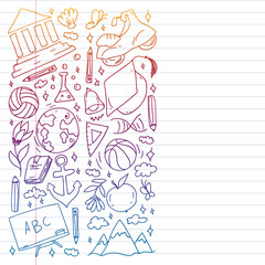 Imagination and creativity icons. School. Reading, chemistry, online education.