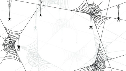 Spiders on Web with white Background. Halloween Background Design Elements. Spooky, Scary Horror Decoration Vector