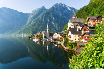Beautiful scene of Hallstatt ,popular tourist destinations. 