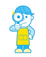 虫眼鏡で探すエプロン姿の男性 シンプルカラー
