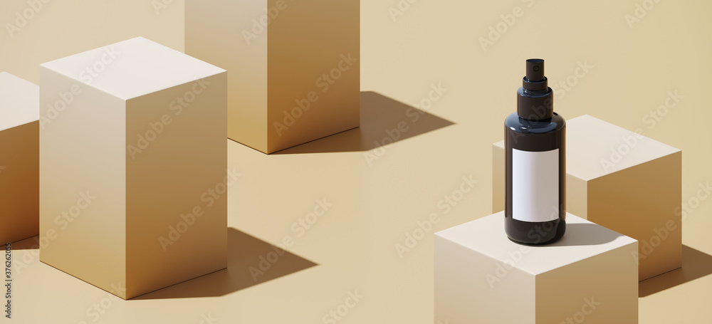 Poster minimal abstract mockup background for product presentation. cosmetic bottle on beige blending gradi