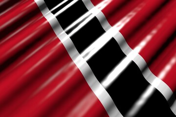 beautiful day of flag 3d illustration. - shiny - looking like plastic flag of Trinidad and Tobago with large folds lie in corner