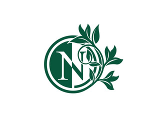 Luxury Circle N Letter Floral Logo. Nature N Swirl Logo Icon.