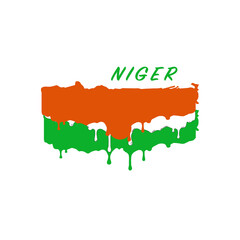 Painted Niger flag, Niger flag paint drips. Stock vector illustration isolated on white background
