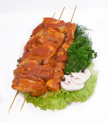 Meat marinated for barbecue