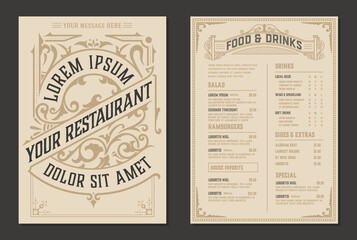 Restaurant menu template. Vintage style. Vector layered
