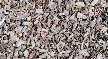 close up of a pile of wood chips