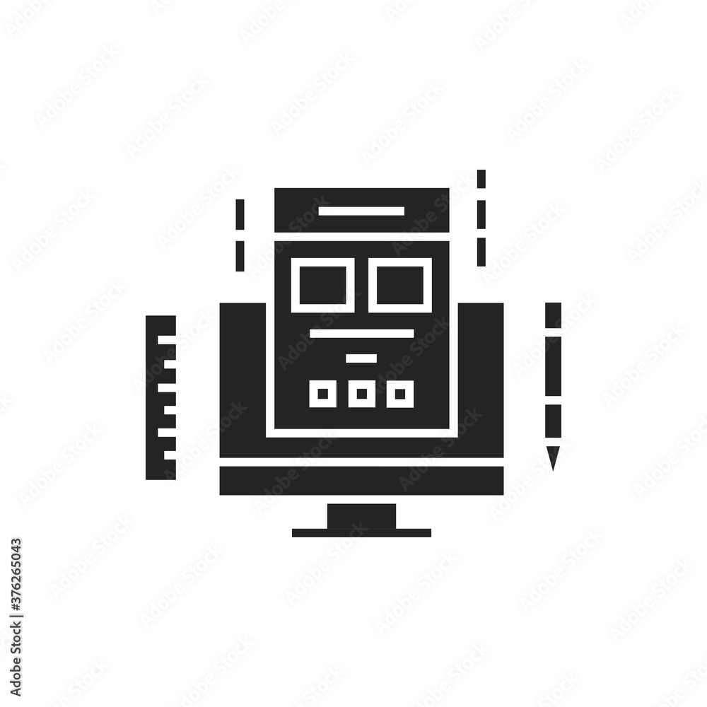 Poster graphic design courses black glyph icon. learning basics design, creating images, studying computer 