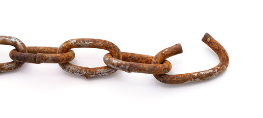 Torn rusty chain. - obrazy, fototapety, plakaty