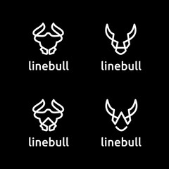 Set of Line art Bull Logo design Template, Monogram Bull Head Logo