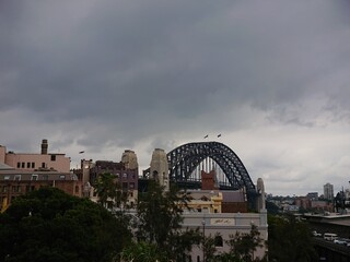 A wide view of Sydney with surrounding historical buildings