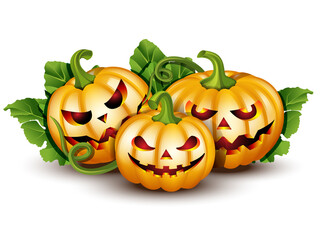 set of Halloween pumpkins in vector with different faces
