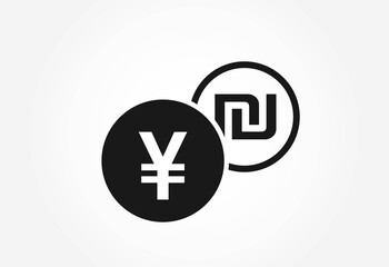 Obraz premium japanese yen to israeli sheqel currency exchange icon. banking transfer symbol