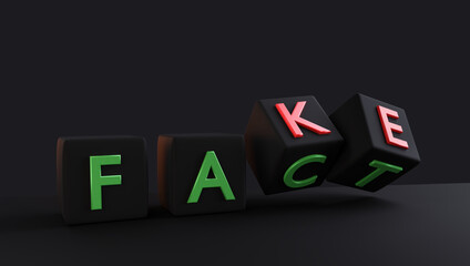 concept of fact or fake. dice with bold letters creative design background 3d-illustration