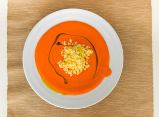 Homemade Spanish tapa salmorejo on the table