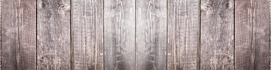 Fototapeta premium Gray wooden background. Textured wood planks. Horizontal banner
