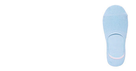 Blue cotton socks, foot clothes. Isolated on white background, copy space template, banner.