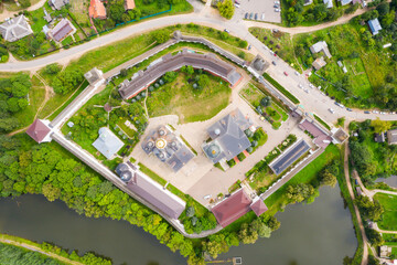 Aerial view on the Cathedral of the Nativity in Pafnutie monastery in Borovsk. Orthodox monastery on a summer day.