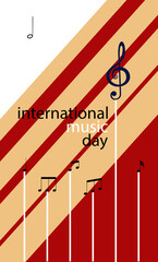 bright music-themed banner for the international day of music. Image of notes and treble clef in the trending colors of autumn. Perfect for invitation banners. EPS10