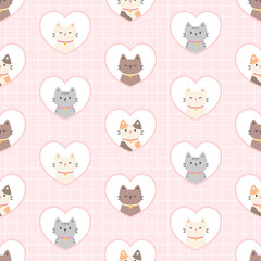 Cat in a heart frame seamless pattern background