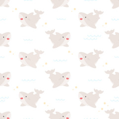 Cute baby shark seamless pattern background