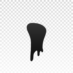 Drip paint. Ink stain. Drop melt liquid isolated on white transparent background. Splash of chocolate, oil, blood. Black splatter syrup, candy sauce, caramel. Color easy to edit. Vector illustration