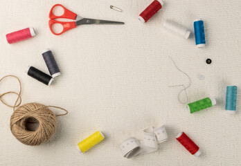 Sewing Mockup with Accessories for Tailoring Flat Lay